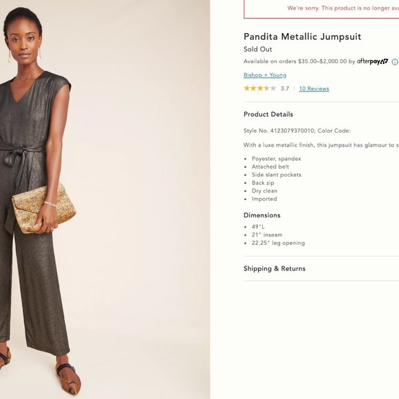NEW! Pandita Metallic Jumpsuit Anthropologie - Picture 2 of 15